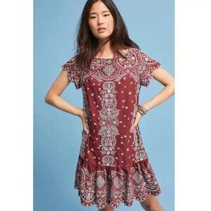 Anthropologie  Shift Eyelet Embroidery Dress Medium Boho Bohemian Hippie